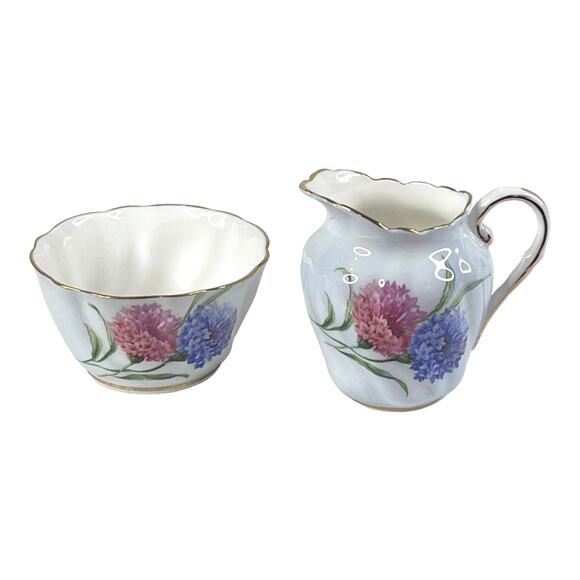 VTG Paragon CREAMER & Open SUGAR BOWL Set Cornflower Pink Blue Flowers Gold Trim - Picture 9 of 9